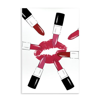 Lipsticks & Kiss Wall Plaque Art by Martina Pavlova