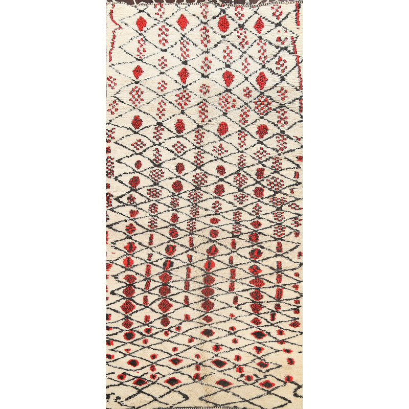 Tapis ivoire noué à la main de conception unique 5 pi 6 po x 11 pi 7 po