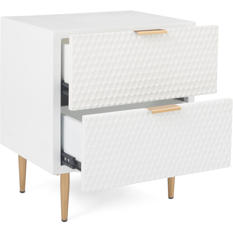 Table de bout Adore Decor Jolie Modern Living, 2 tiroirs avec détails en métal doré, blanc