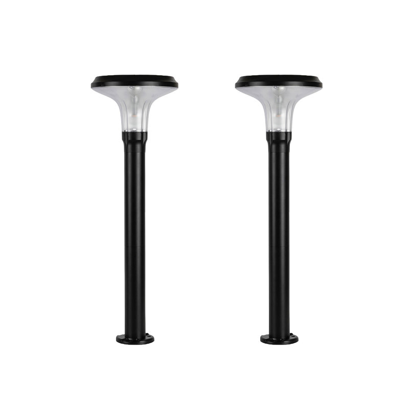 Black Aluminum LED Solar Pathway Bollard Lights, 2-Pack