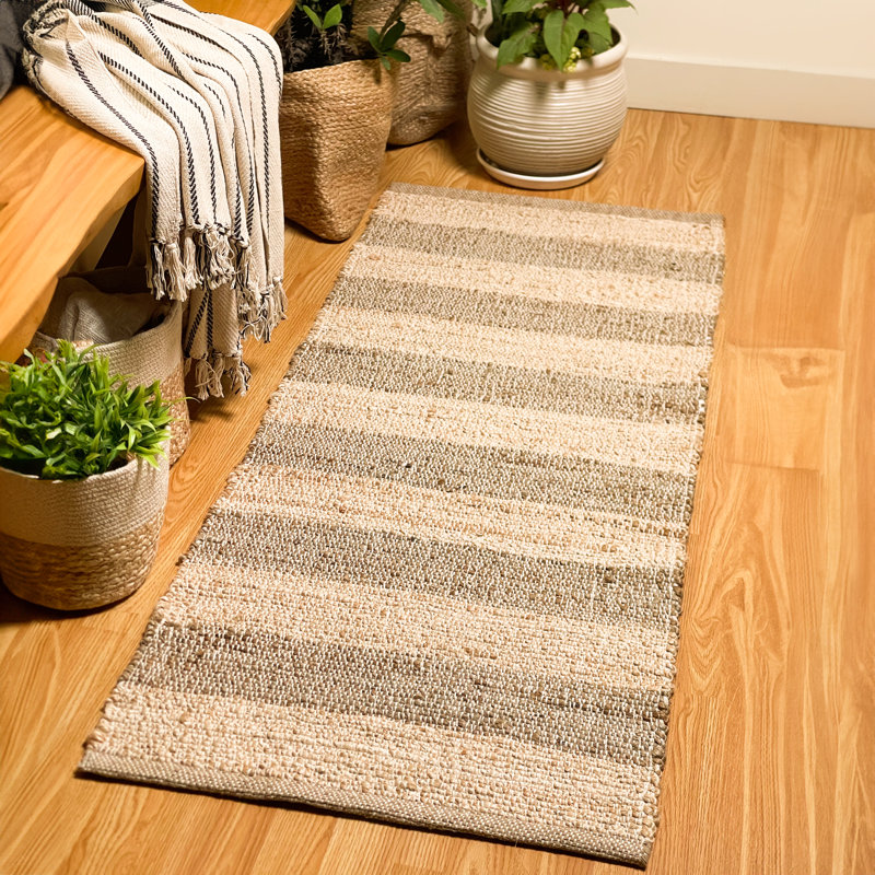 Natural Jute Stripe Rug, Runner 2' x 5'