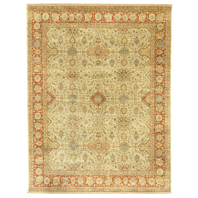 Tapis ivoire et rouille de haute qualité noué à la main