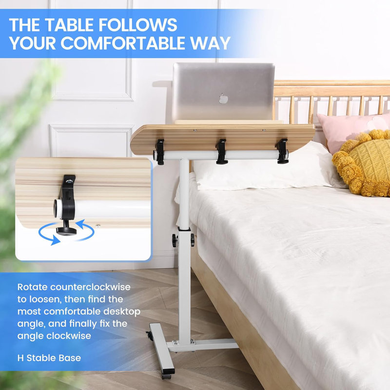 Overbed Table Height Adjustable With Tilting Desktop Bed Side Table With Wheels Lockable Rolling Standing Laptop Desk Hospital Bed Table