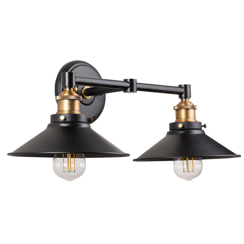 Éclairage de salle de bain à intensité variable 2 lumières Balakrishna, Laiton antique, Deux lumières