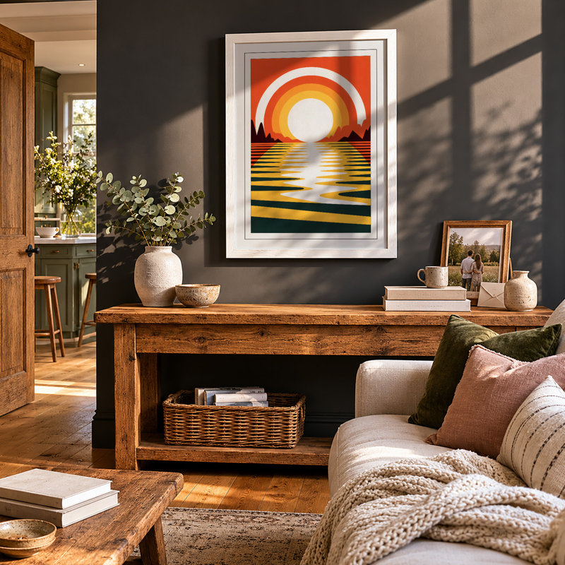 Sunset Over Water Art Deco - Print, A4 - 29.7 x 21.0 cm, White
