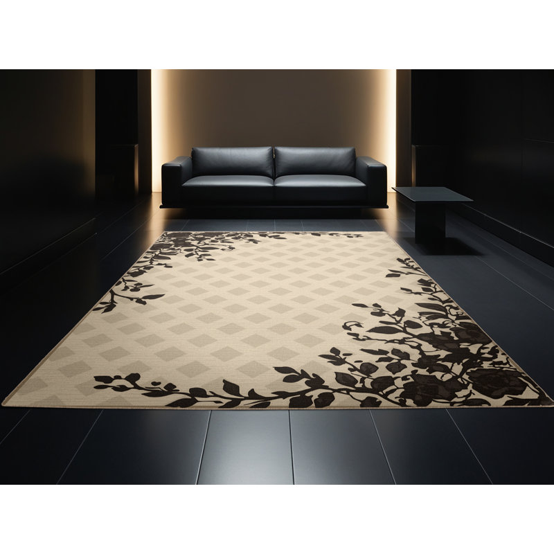 Tapis beige à motif treillis Paesyn Ivy, Carré 6 pi
