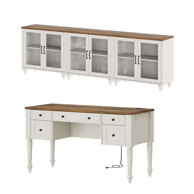 Greison Executive Desk Office Set, Brown/White