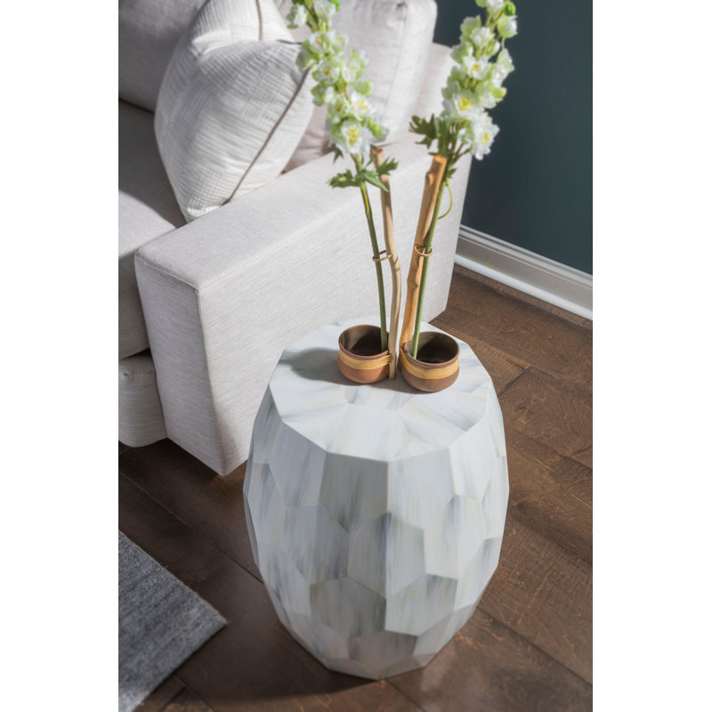 Gray and White Faux Horn Round Drum Table