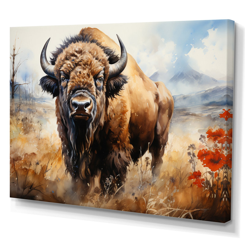 Reproduction d'art sur toile "Brown Prairies Bisons" - animaux, H 16 po x l 32 po x P 1 po, Toile tendue