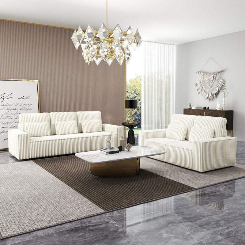 Ensemble de canapés combinés en éponge Corduroy, convenant aux salons, Beige