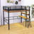 Metal Full Loft Bed With LED Lighting, Desk, Shelves, Ladder And Guardrails-1388625158