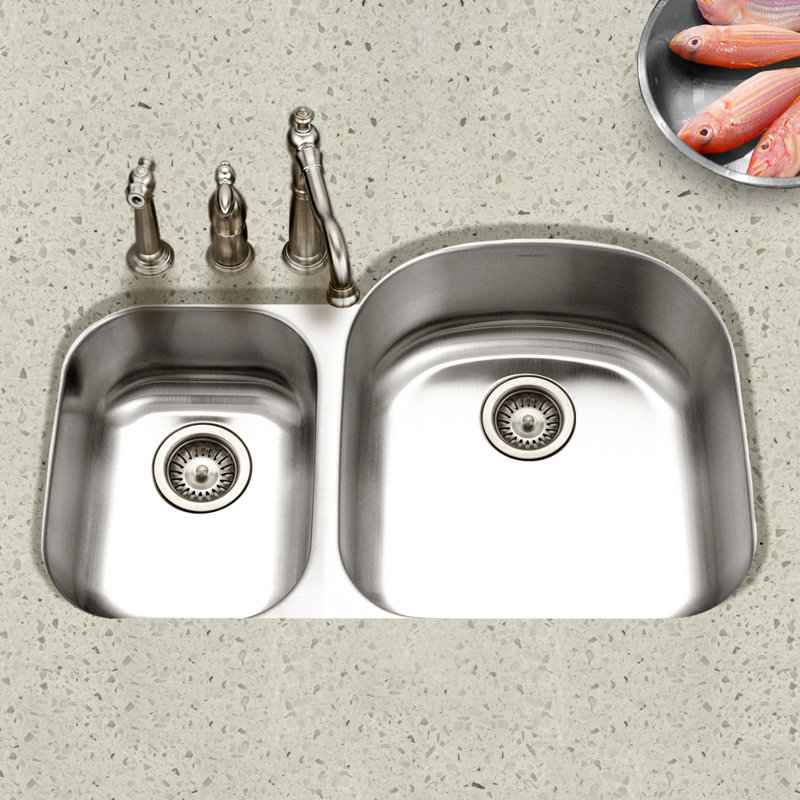 Houzer 32 in Stainless Steel Undermount 70/30 Double Small Left Bowl Kitchen Sink - STC-2200SL-1