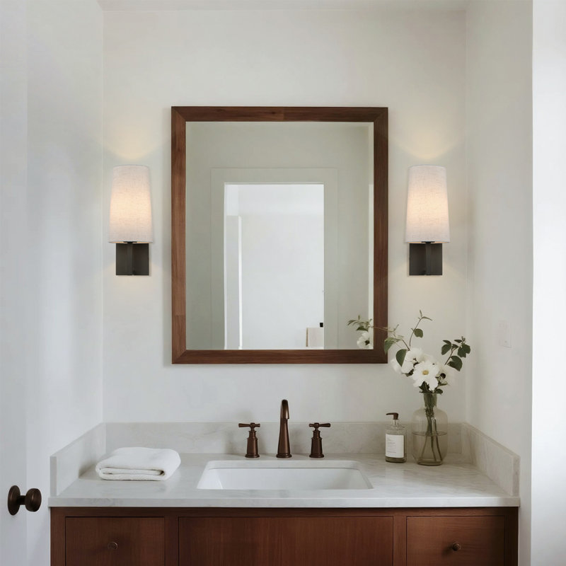  1 Light Bronze Bedside Sconces lighting with Fabric Shade for Hallway Living Room