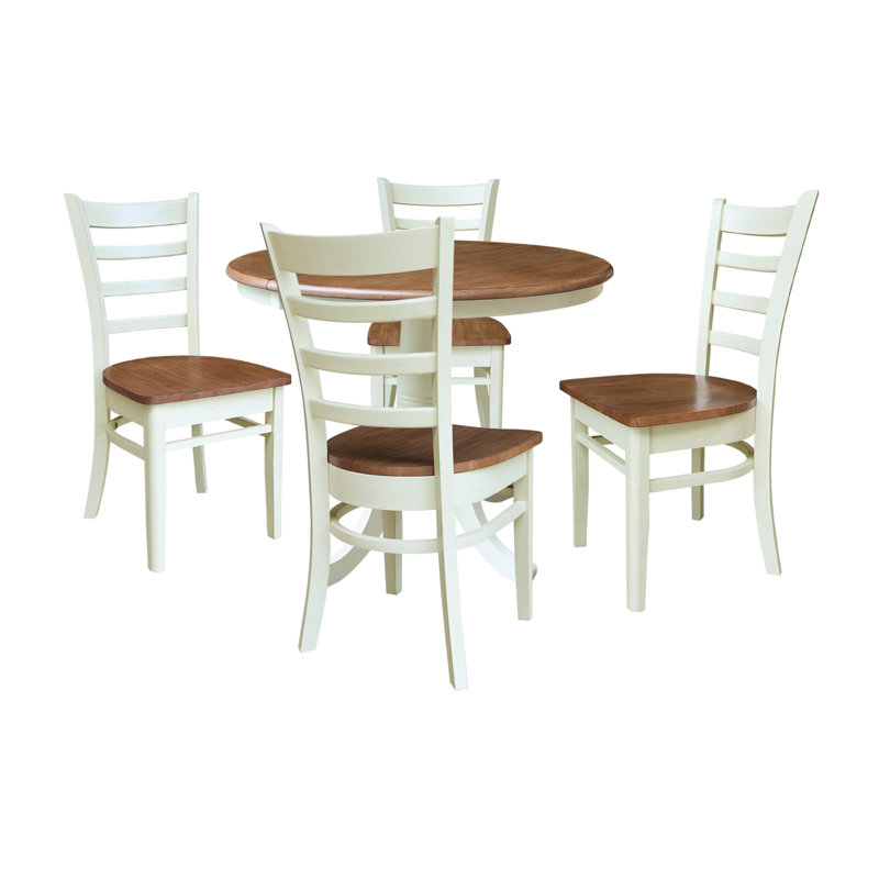 Ensemble de salle à manger extensible en bois massif Echols, 5, Noyer blanc / écorce