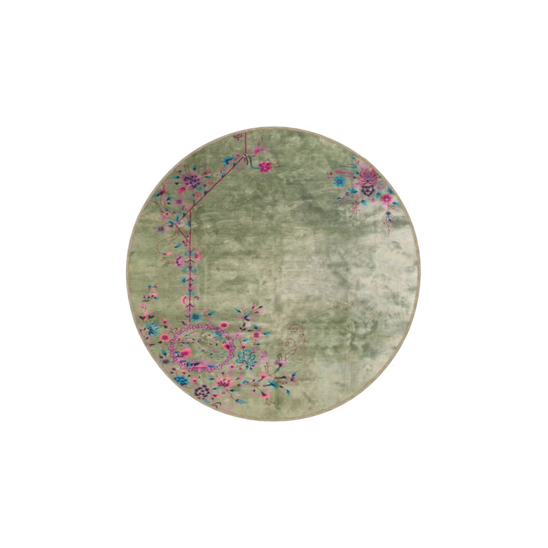 Ivy Floral Modern Patterned Woven Base And Decorative Washable Carpet, Round 5'