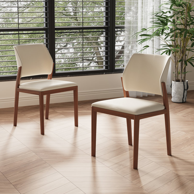 Jordaan Fully Assembled Modern Dining Chair Set of 2, Faux Leather with Solid Wood Legs