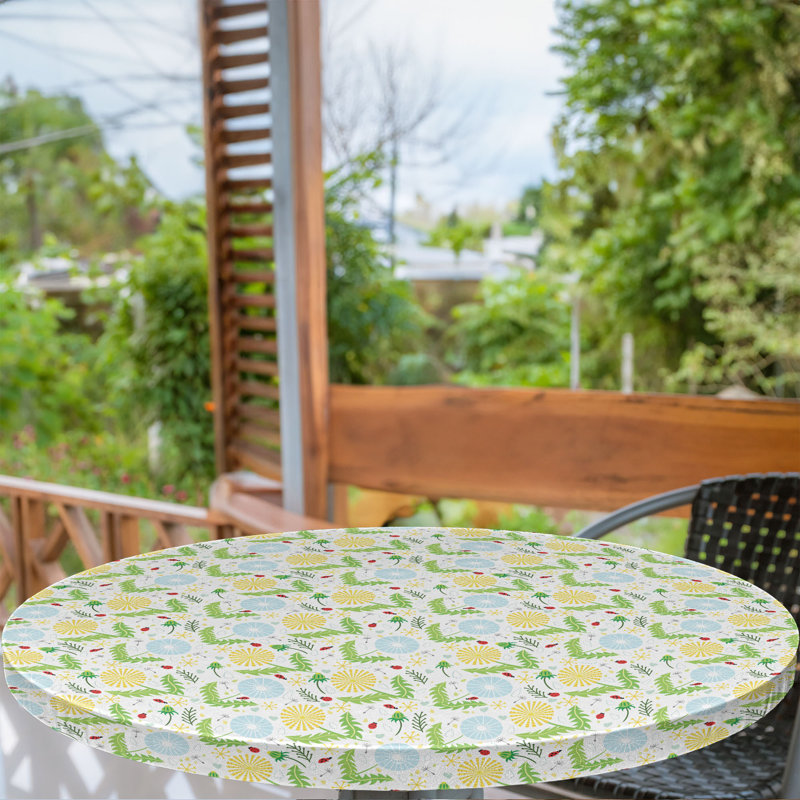 East Urban Home Dandelion Fitted Round Tablecloth Pale Blue Yellow, 51.97" Round