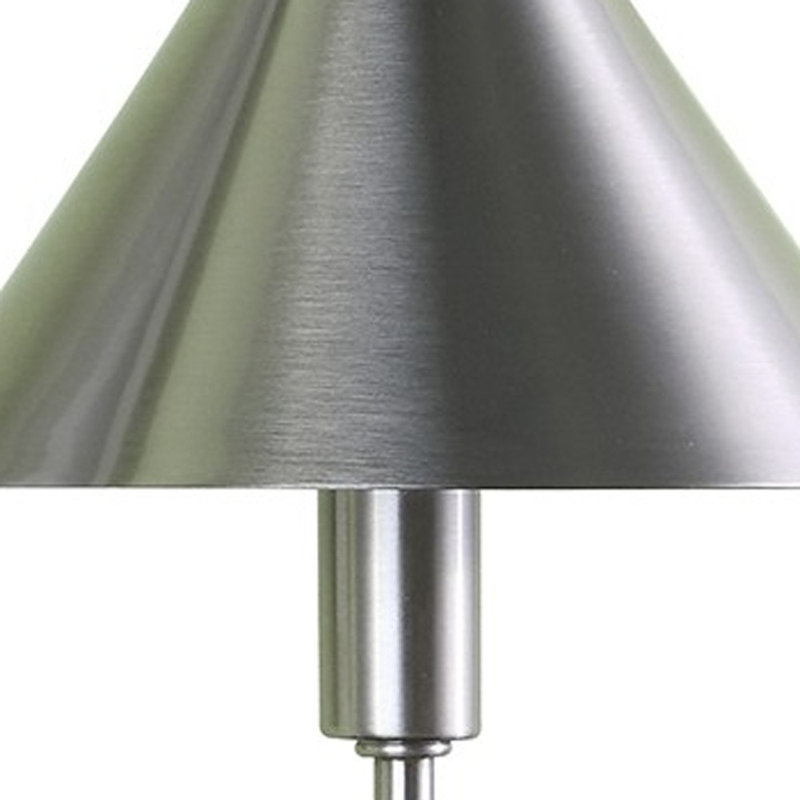 18"  Metal Bedside Table Lamp With  Cone Shade, Silver