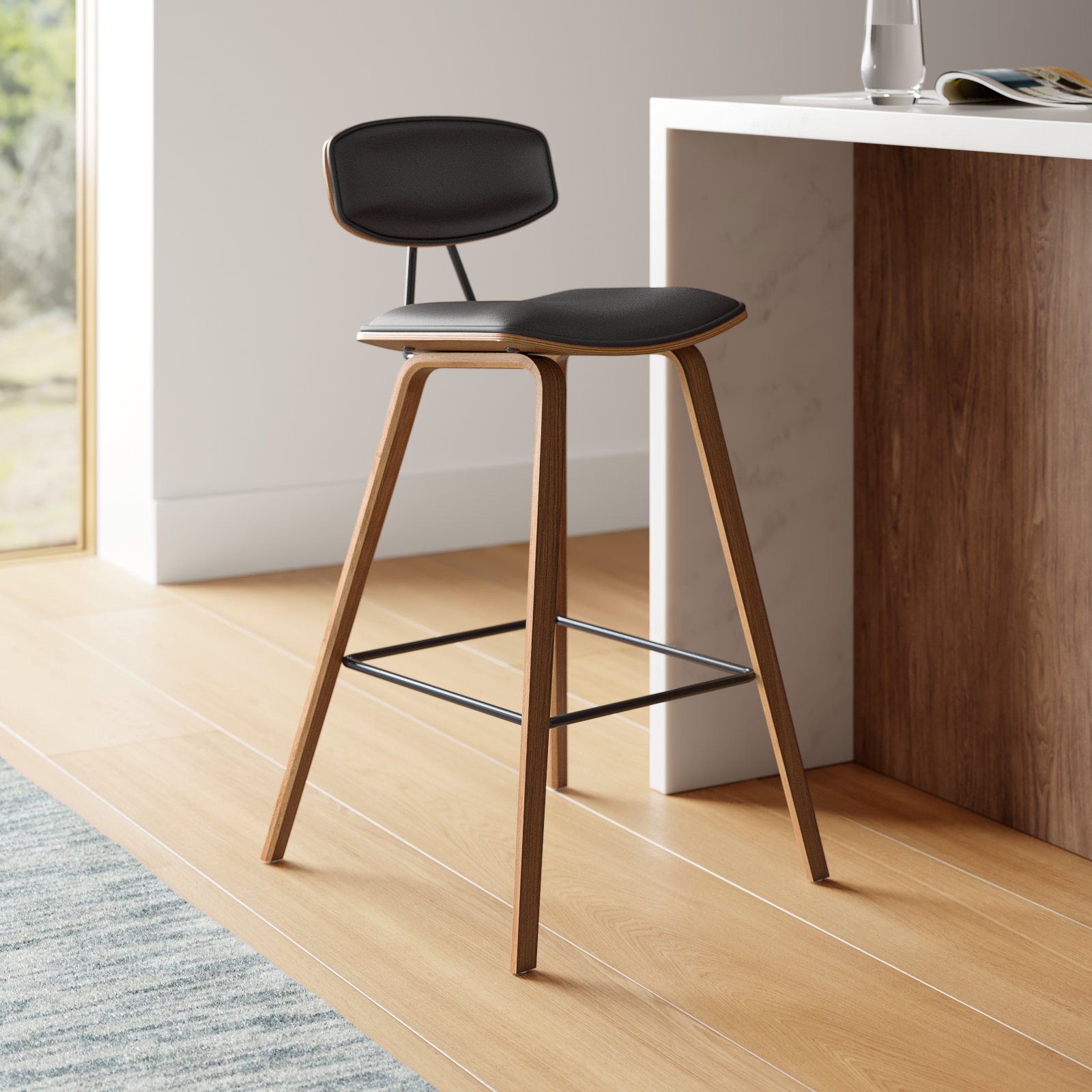 Payton Vegan Leather Bar & Counter Stool, Counter Stool (26" Seat Height), Brown Faux Leather, Walnut