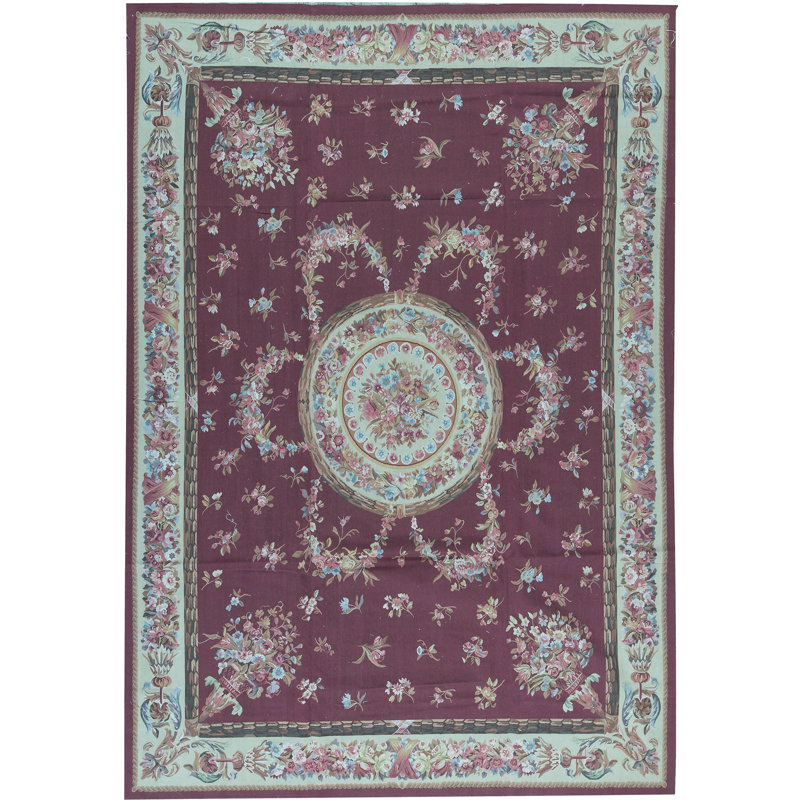 Hand-Knotted High-Quality Wine and Beige Area Rug