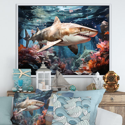 «Silent Hunter Sharks Portrait I», reproduction d'art mural plage et océan
