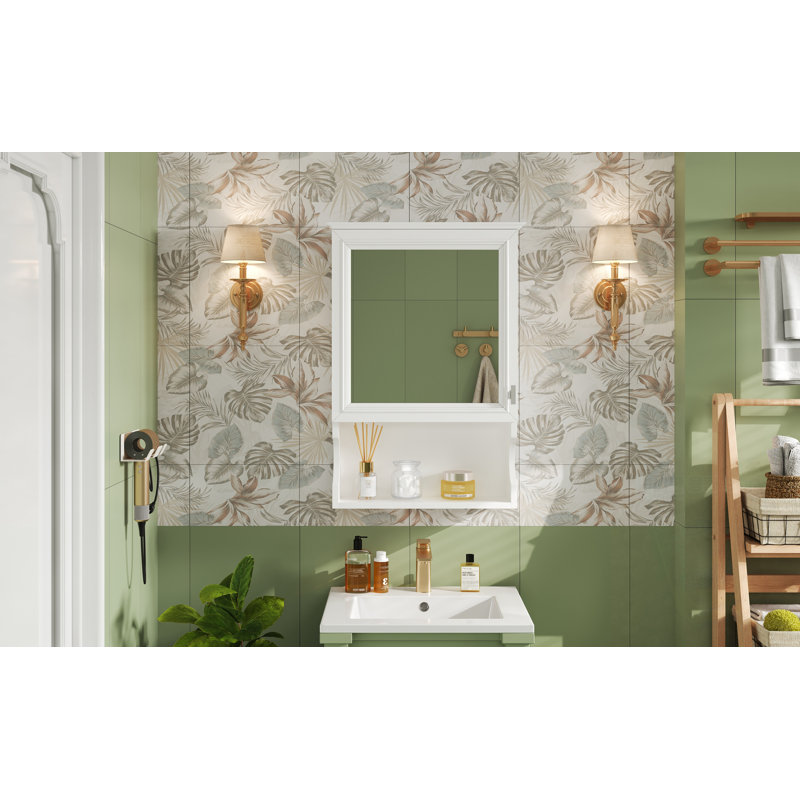 Armoire de rangement murale pour salle de bain avec miroir et tablette ouverte, Blanc