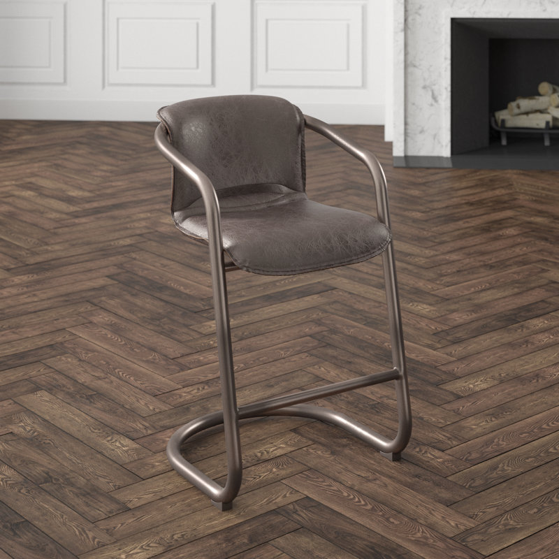 Chiavari Upholstered Stool with Metal Frame, Jet Brown Leather/ Vintage Bronze Frame, Bar Stool (29" Seat Height)