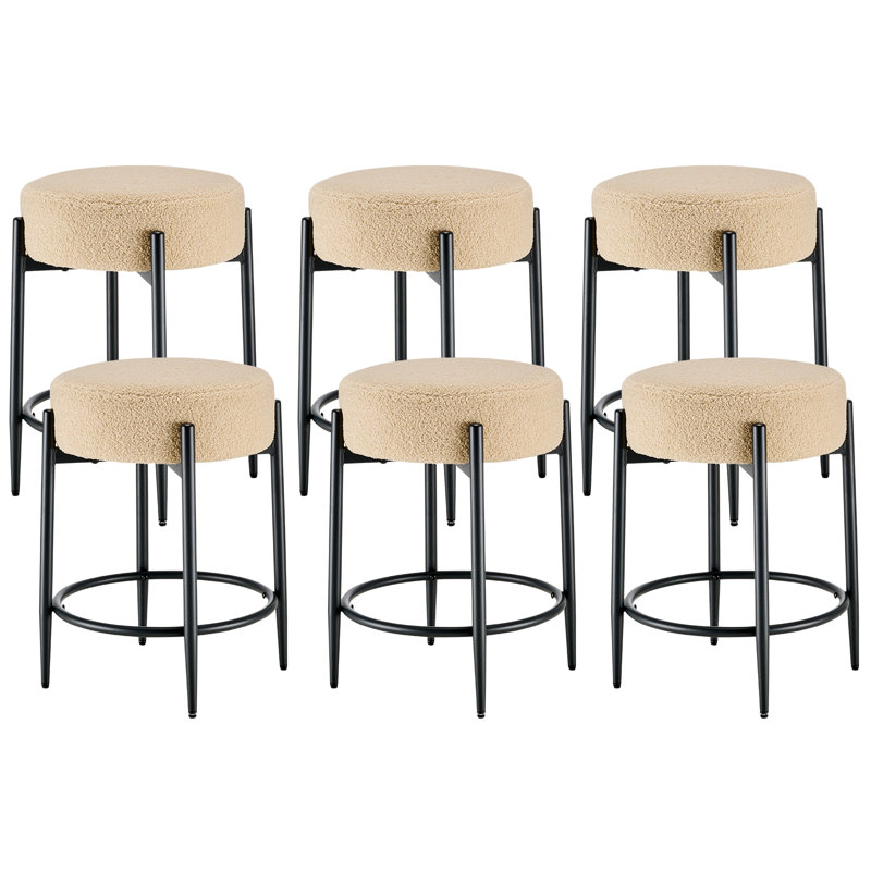 Modern Dining Chairs Set, 23.6" Counter Height Stools with Round Soft Padded Boucle Backless Seat, Beige
