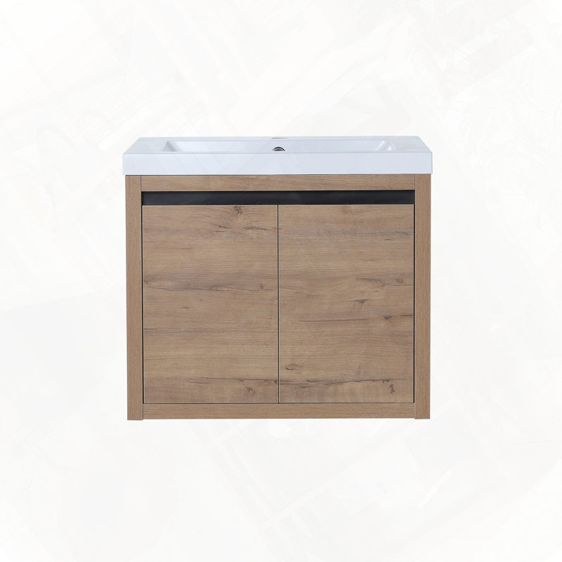 Armoire de salle de bain flottante avec évier à fermeture en douceur, Imitation chêne