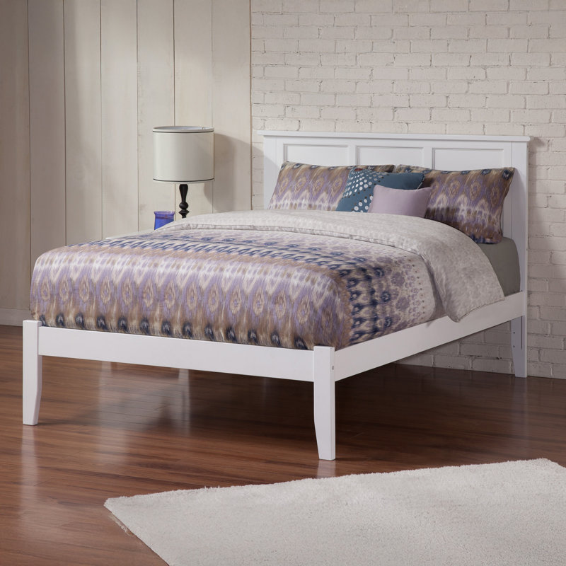 Clyda Solid Wood Panel Bed, White, Queen