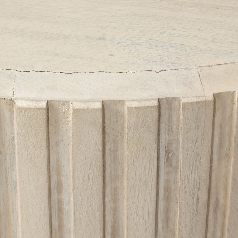 Round White Textured Mango Wood End Table