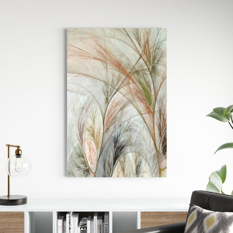 Herbe fractale II, H 48 po x l 32 po, Impression encadrée avec passe-partout, Silver