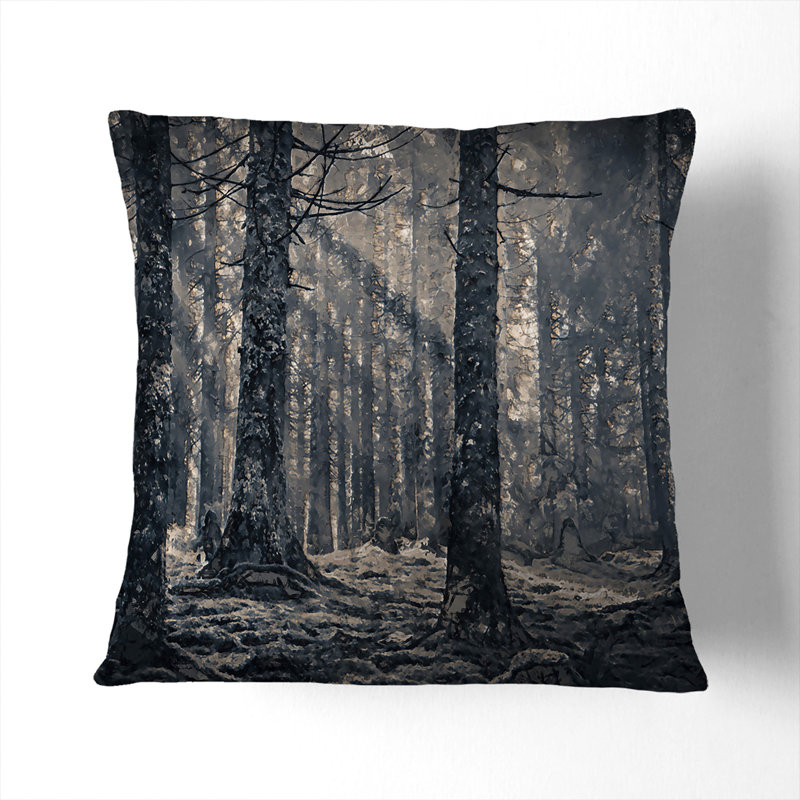 Pine Tree Forest Cushion with Filling, 55cm H x 55cm W x 20cm D, Stone