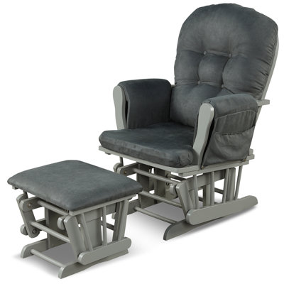 Costway Glider And Ottoman Cushion Set Wood Baby Nursery Rocking Chair