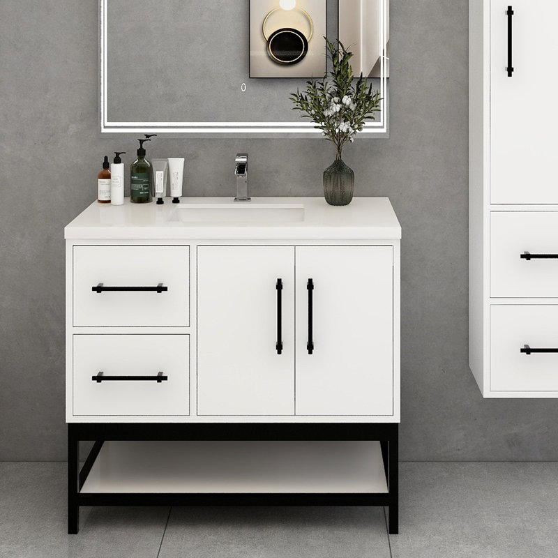 Meuble-lavabo simple avec plateau Victoria 23,7, Blanc lustré