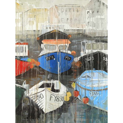 Color Fading Rain at the Port - Boat Scenic Canvas Art