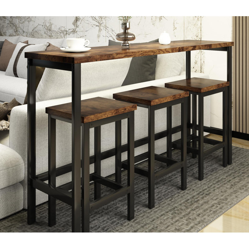 3 - Person Four Leg Dining Set, Brown, Brown/Black