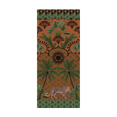 Safari Themed Tiger and Ethnic Patterned Woven Base Decorative Machine Washable Rug