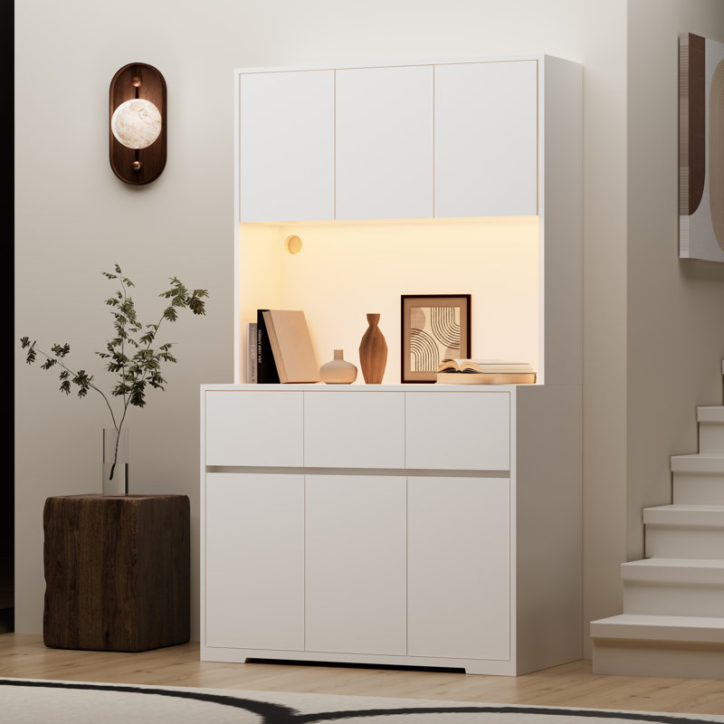 Armoire de cuisine avec prises de courant et lumières DEL, Blanc