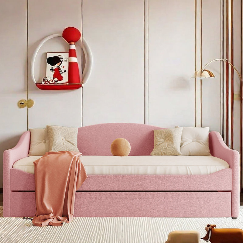 Taomi Upholstered Daybed with Light and Trundle, Twin, Pink