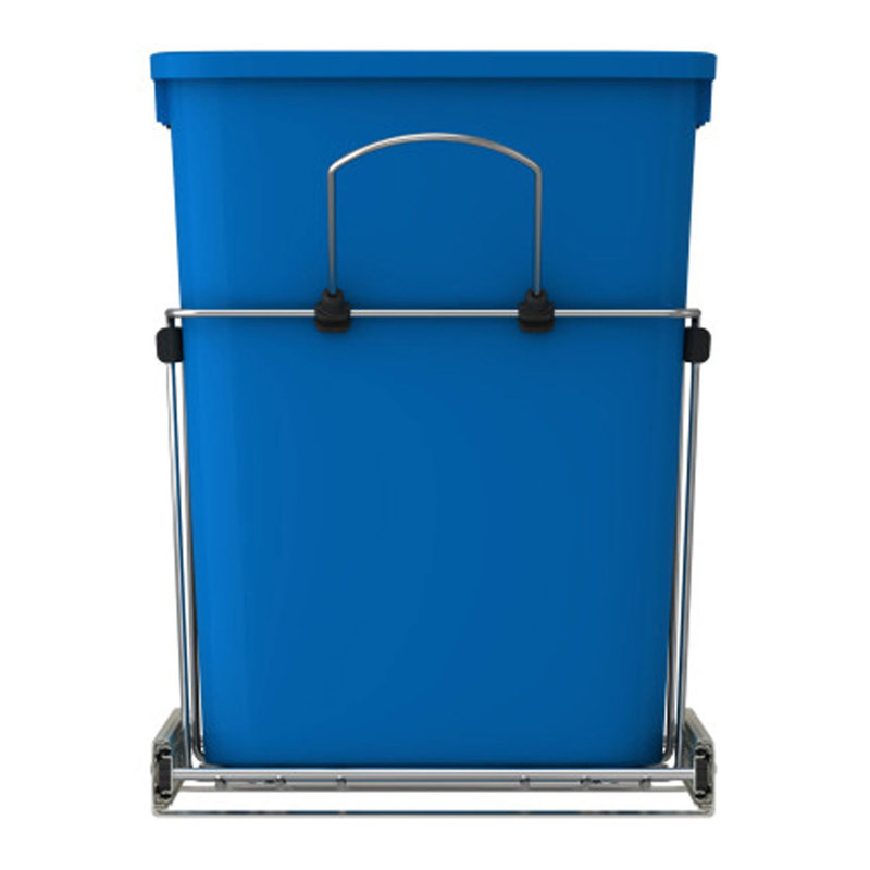 Double Sliding Pull-Out Waste Bin Containers, Blue/Black, 19.25" H x 14.38" W x 22" D, 8.75