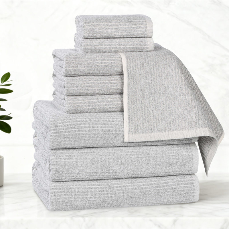 Nile Mills  Viscose Cotton Blend Towel Set - Textured Ribbed Design - Quick-Dry, Platinum