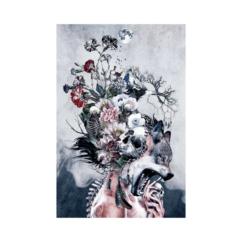 Wolf And Skulls by Riza Peker - Wrapped Canvas Print, 101.6 cm H x 66.04 cm W x 3.175 cm D
