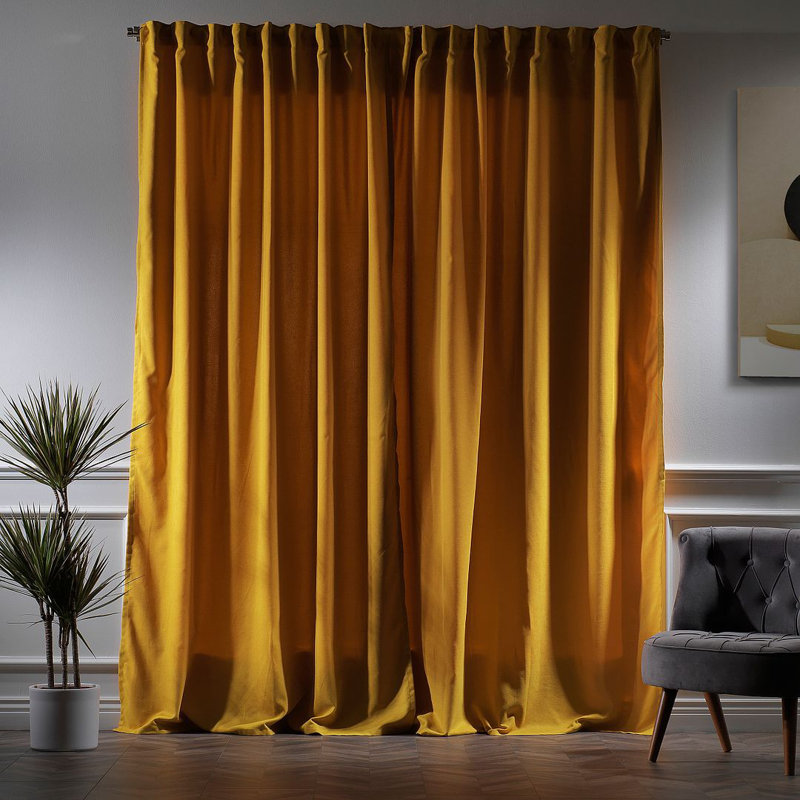 Room Darkening Single Curtain Panel, 130cm Width x 245cm Drop, Mustard Yellow