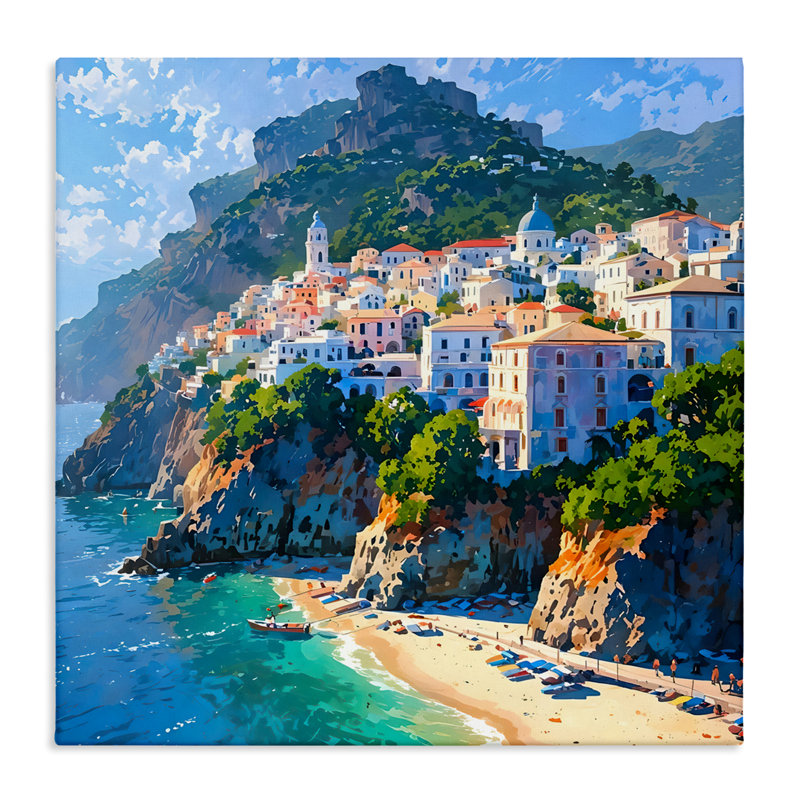 «Seaside Town's Beach View Canvas» par LSR Creative Studio, H 36 po x l 36 po