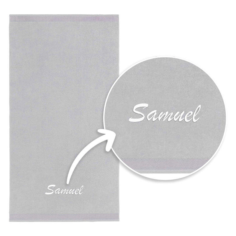 Serviettes de plage personnalisées brodées, 100% coton, velours, doux et absorbant 30 po x 60 po, Gris cendre, Oui