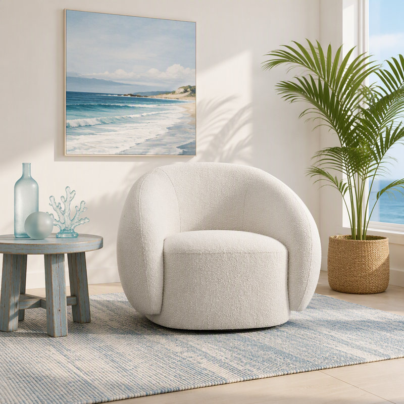 Fauteuil bouclé beige avec pivot, Beige bouclé