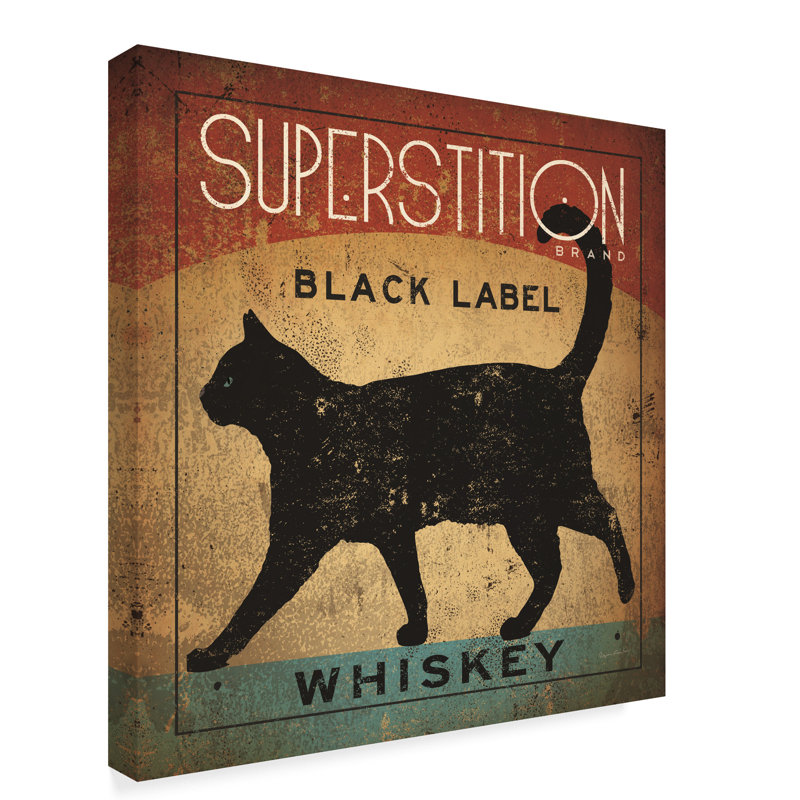 « superstition black label whiskey cat », reproduction d’impression sur toile tendue, H 35 po x l 35 po x P 2 po