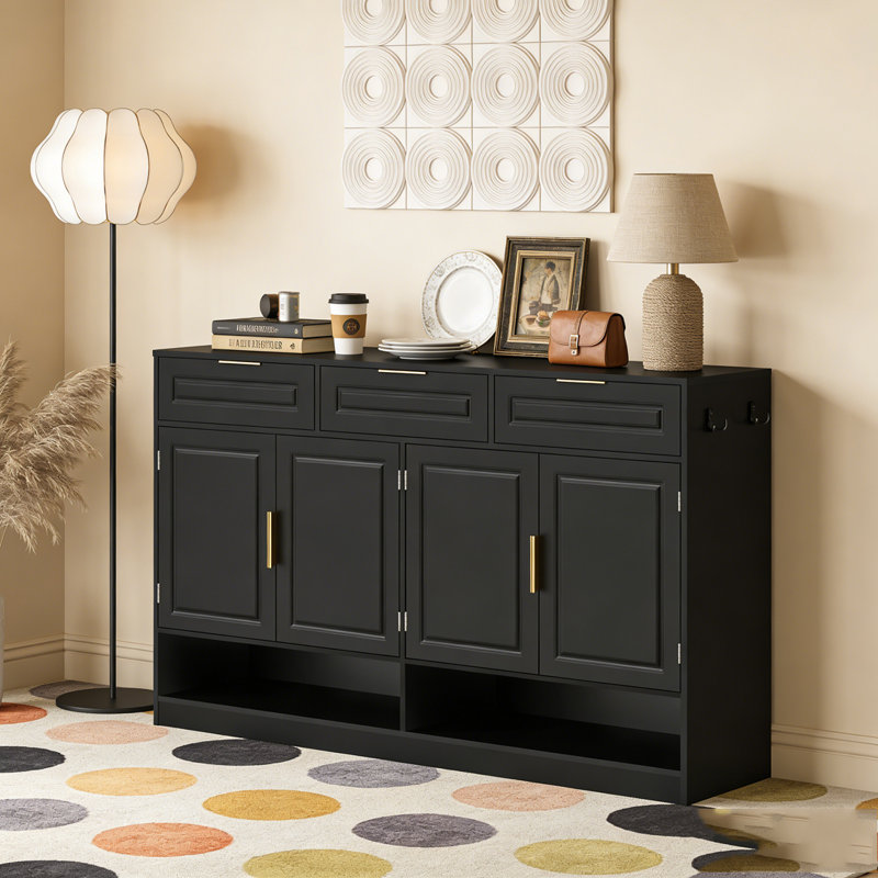 59.1" Multi-Functional Storage Buffet with Adjustable Shelf and Open Storage, Black