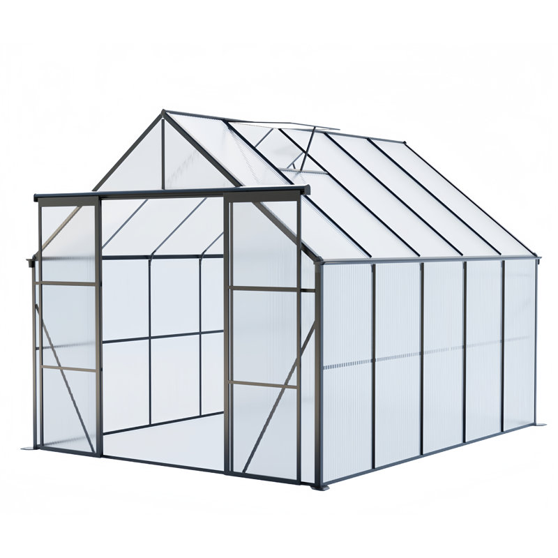 8X10Ft Double Door Polycarbonate Greenhouse Raised Base And Anchor Aluminum Heavy Duty Walk-In Greenhouses For Outdoor Backyard In All Season